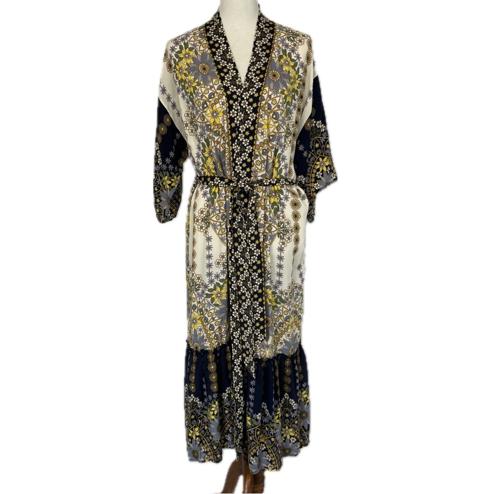 Lovestitch Late Mornings Kimono Robe OS Runs S Mixed Print Belted Boho Coverup
